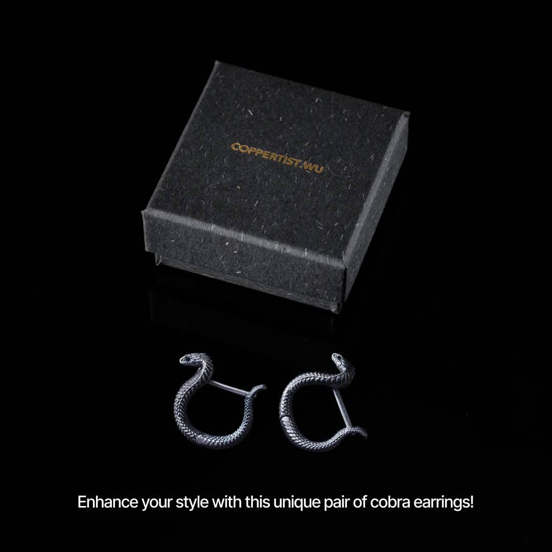 Cobra Huggie Earrings | Oxidized Sterling Silver & Zircon | Coppertist.Wu
