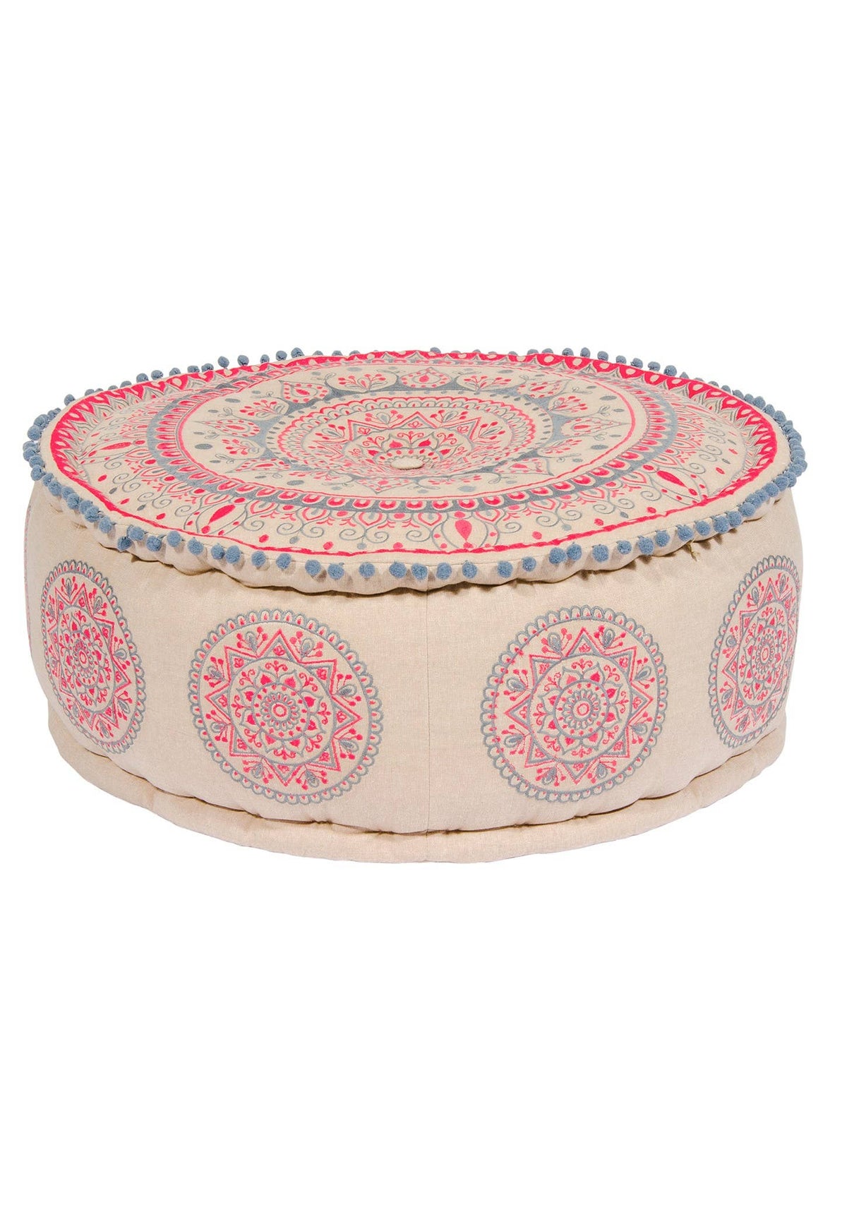 Mandala Embroidered Pouffe | Handcrafted Cotton Pouffe