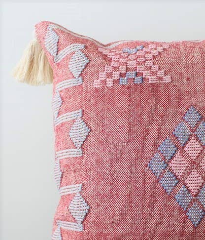 Pink Moroccan Style Pillow | Handwoven Cotton Cushion
