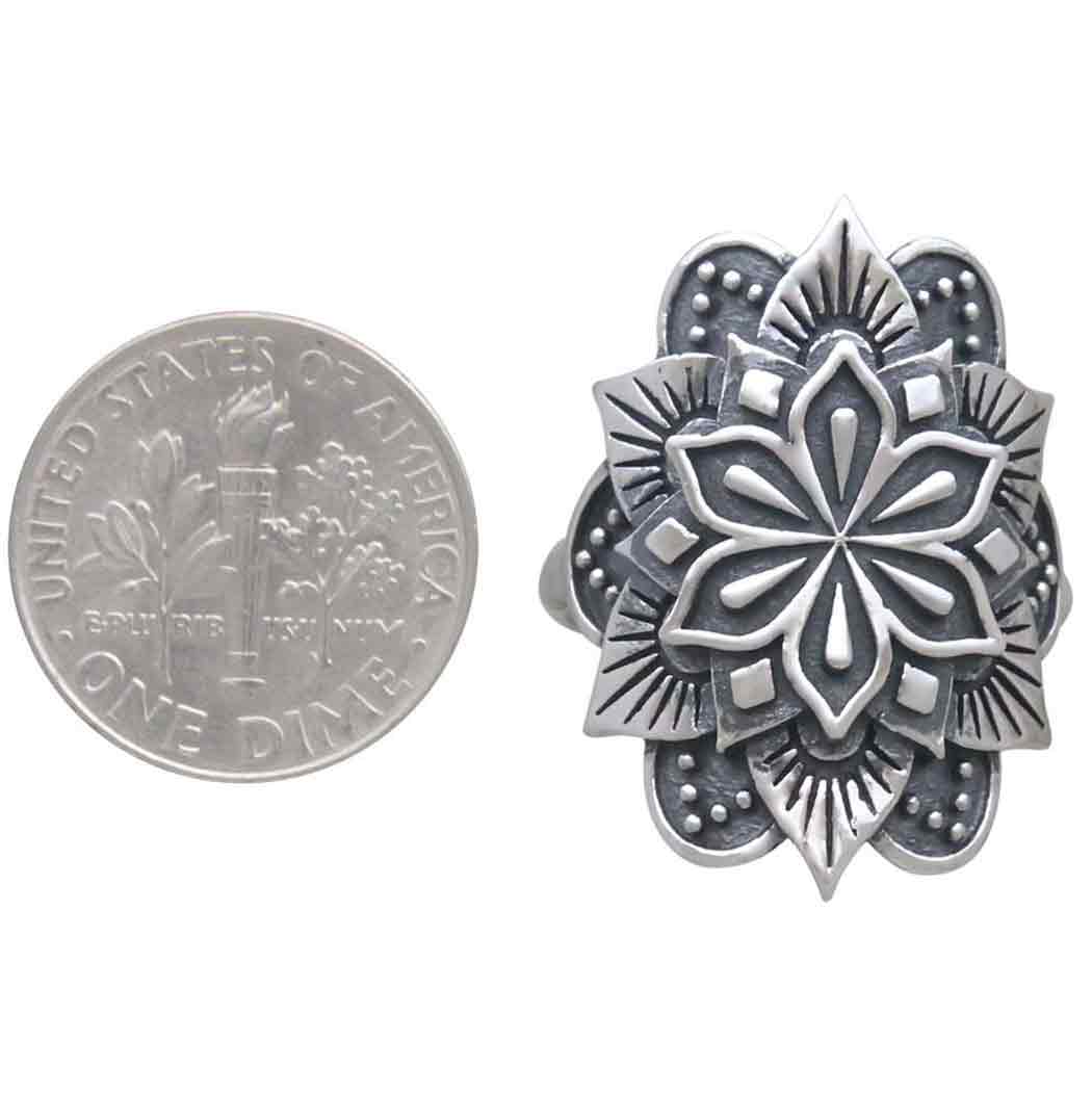 Large Mandala Ring | Sterling Silver & Golden Bronze
