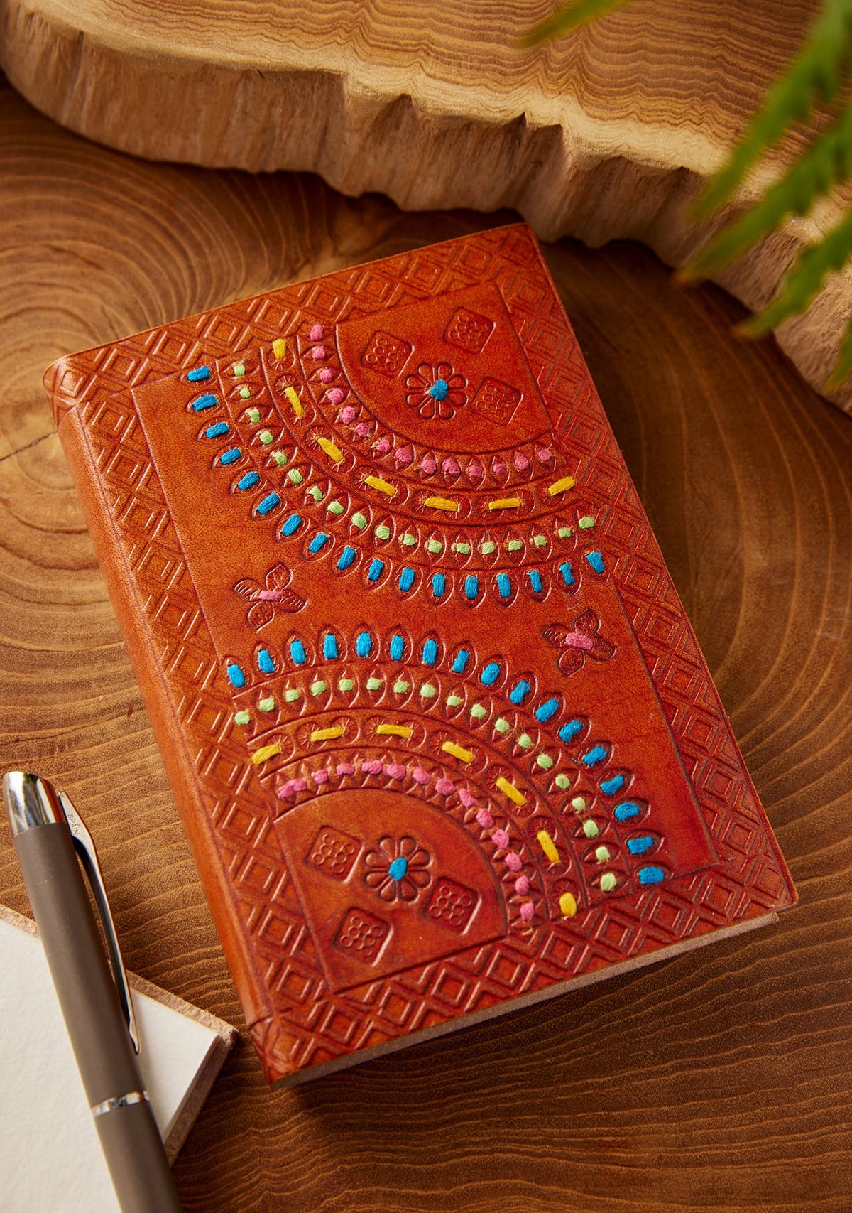 Embroidered & Embossed Leather Notebook
