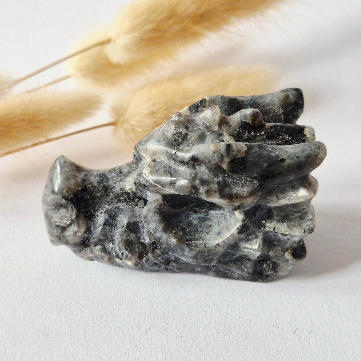 Larvikite Dragon Skull – 6 cm (Halloween collection)