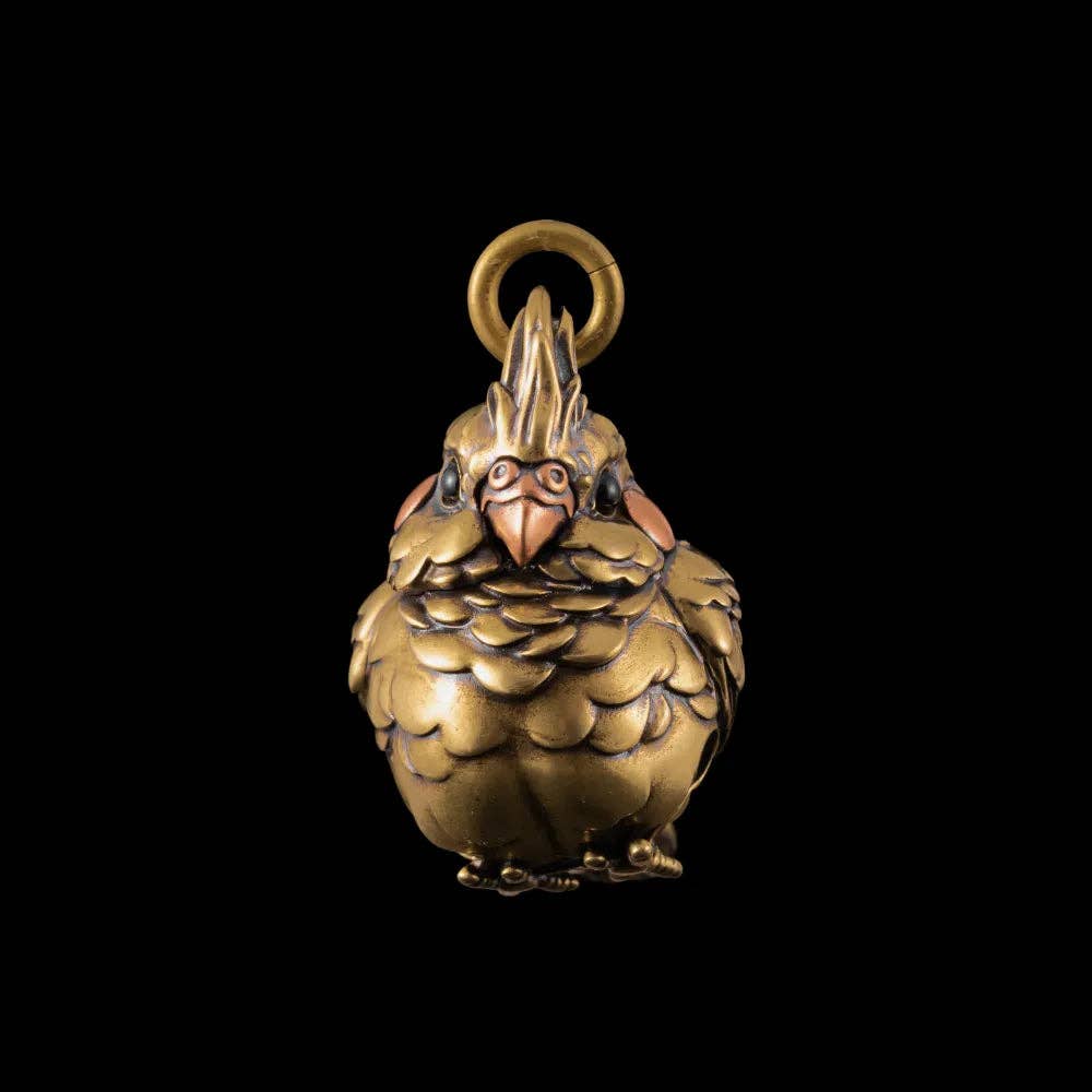 Cockatiel Bell Keychain | Brass, Purple Copper & Black Agate | Coppertist.Wu