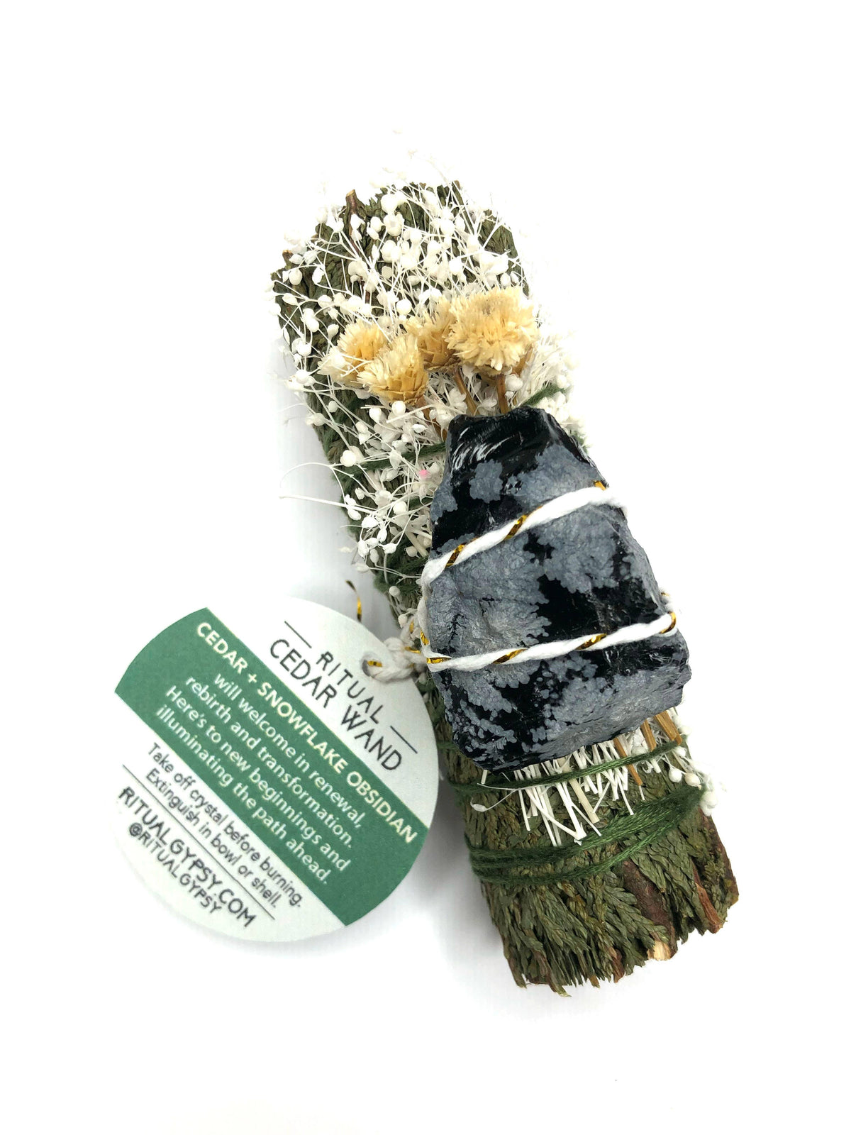 Renew Your Light Ritual Wand | Cedar & Snowflake Obsidian