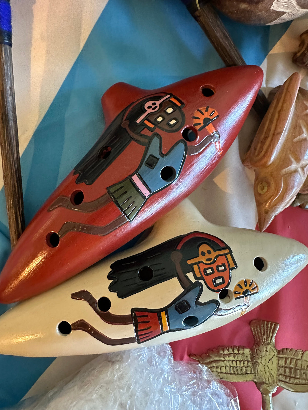 Peruvian Painted Ceramic Ocarina | Handcrafted Wind Instrument