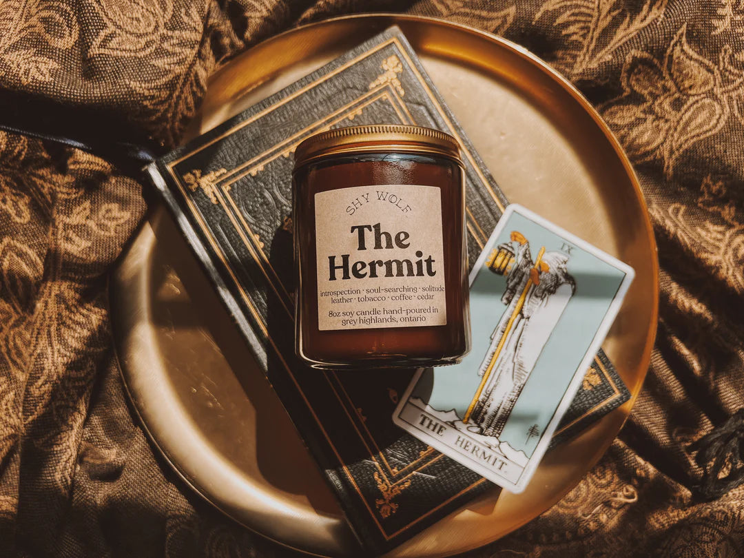The Hermit Tarot Inspired Soy Candle | Leather, Tobacco, Coffee & Cedar