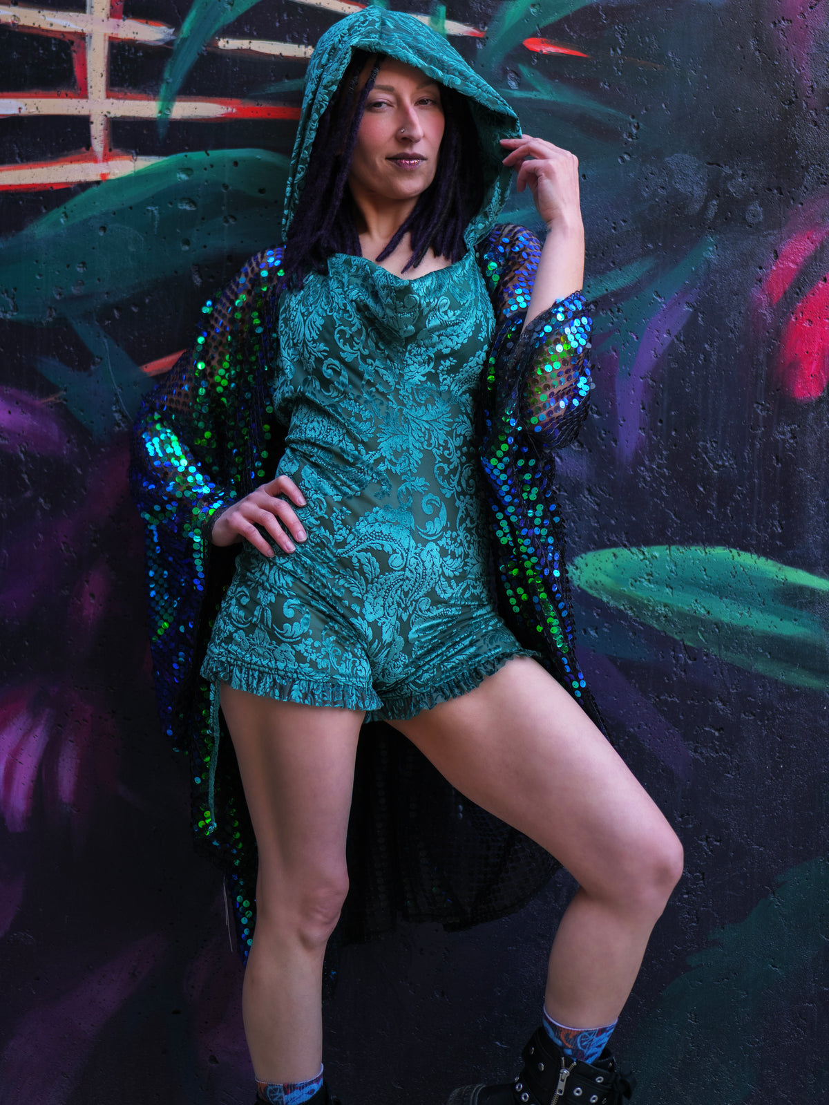 Hunter Green Burnout Velvet Mystique Shortsie | Burnout Velvet Romper | Warrior Within Designs