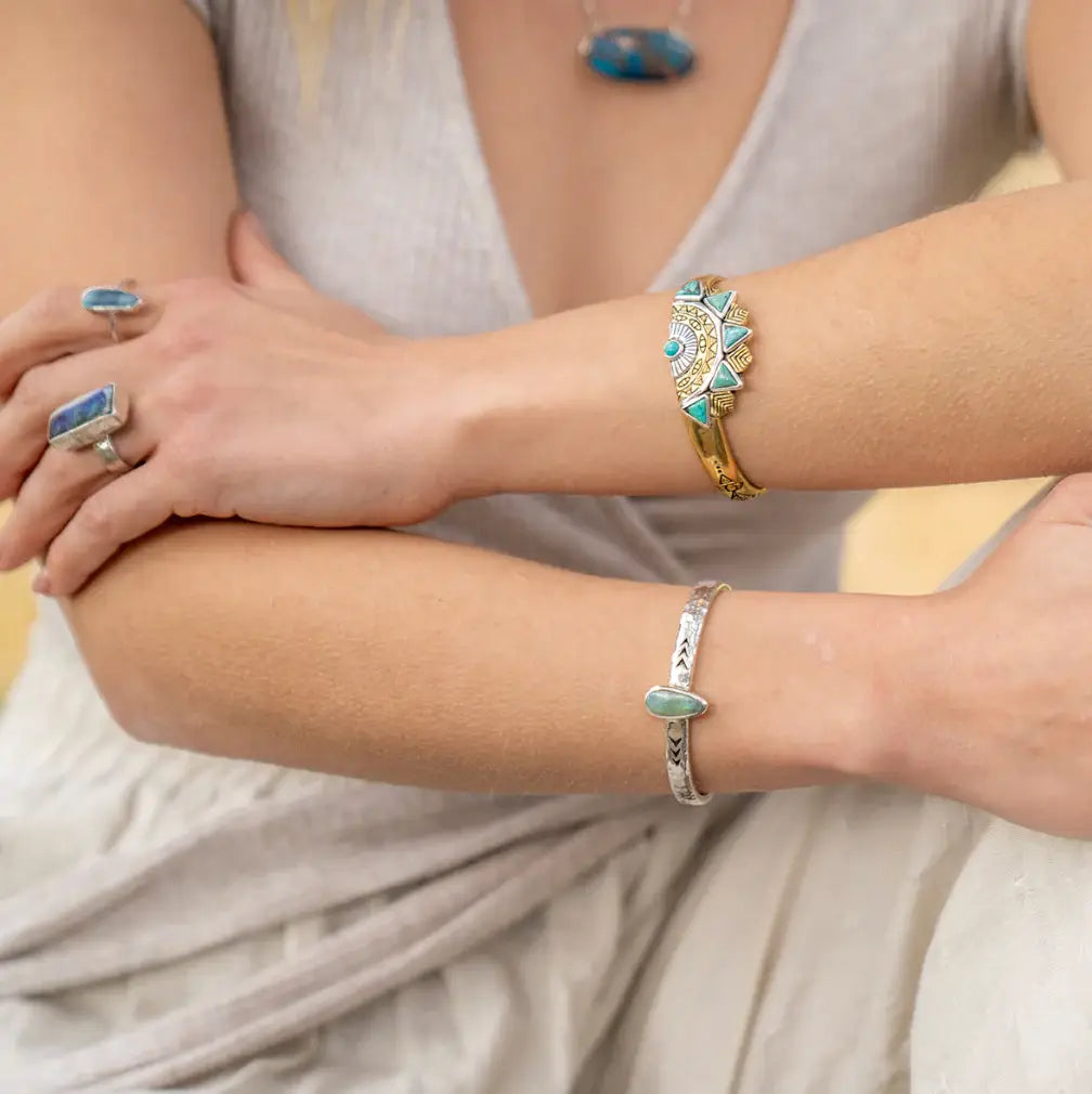 Sunbeam Cuff | Moonstone, Brass with Sterling Silver | Bahgsu Jewels