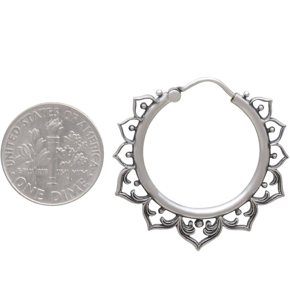 Hollow Lotus Hoop Earrings | Sterling Silver