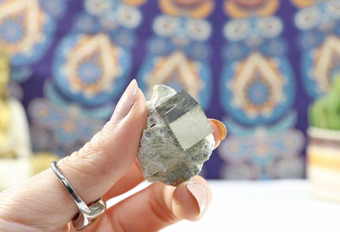 Natural Pyrite Cube on Matrix | Sacred Geometry Specimen