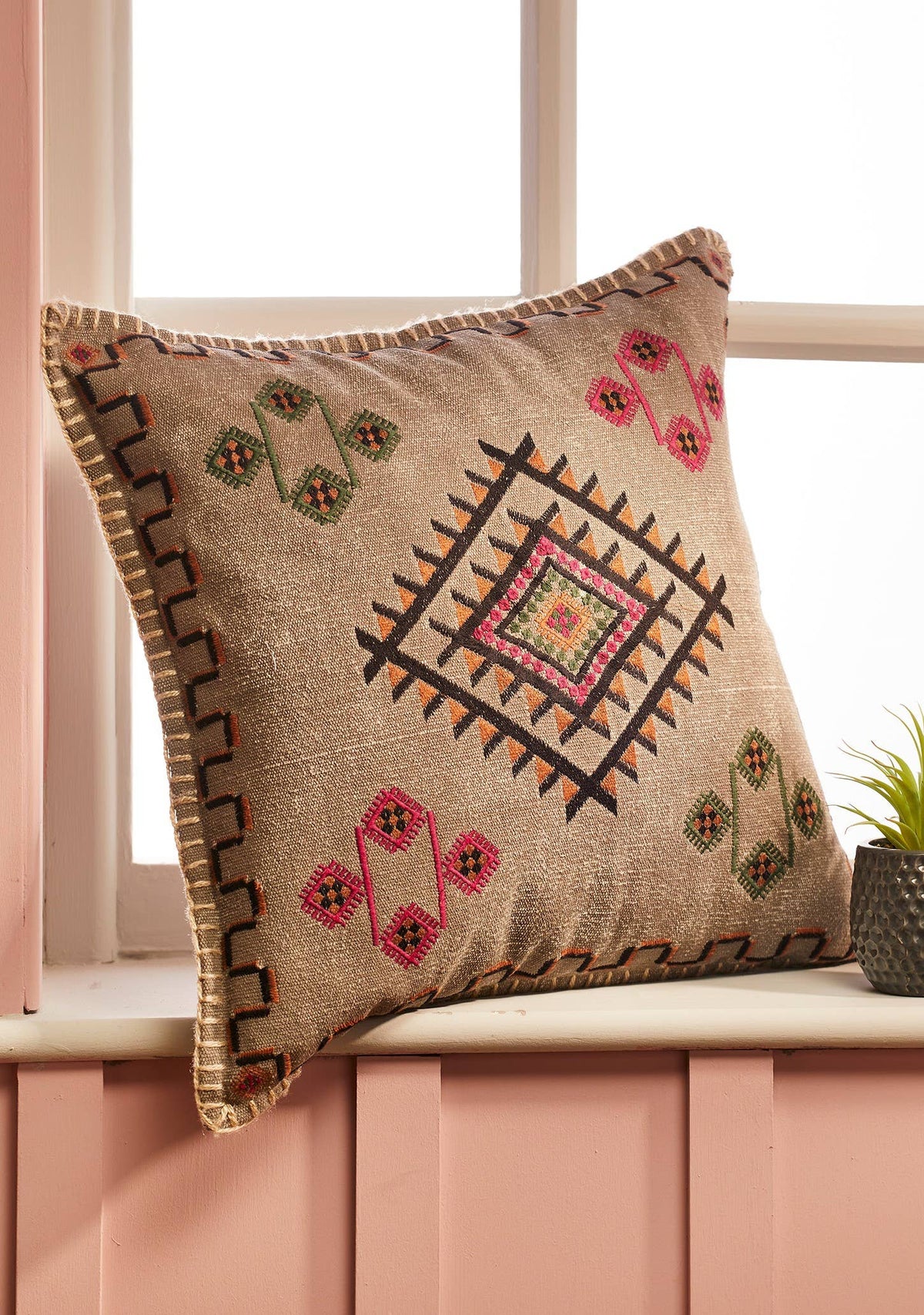 Satara Embroidered Cushion | Artisan Cotton Decorative Pillow