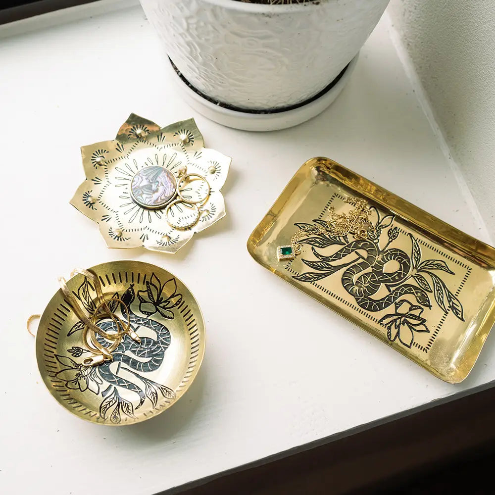 Kairavini Lotus Catchall Dish | Brass & Abalone Jewelry Dish