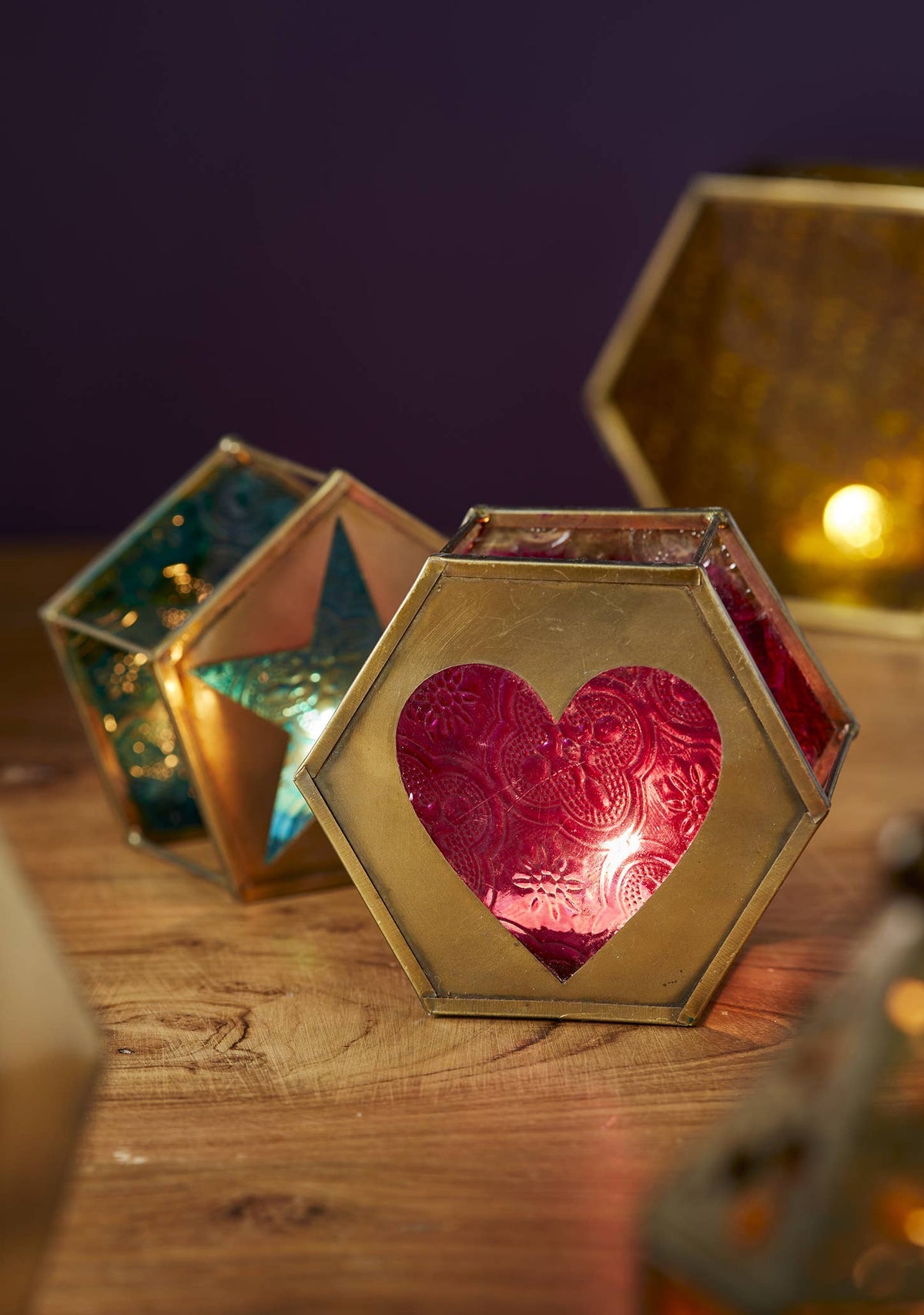 Pentagon Star Lantern | Turquoise Glass Tealight Holder