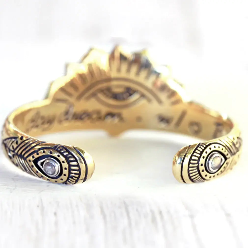 Sunbeam Cuff | Moonstone, Brass with Sterling Silver | Bahgsu Jewels