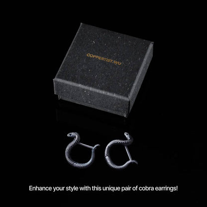 Cobra Huggie Earrings | Oxidized Sterling Silver & Zircon | Coppertist.Wu