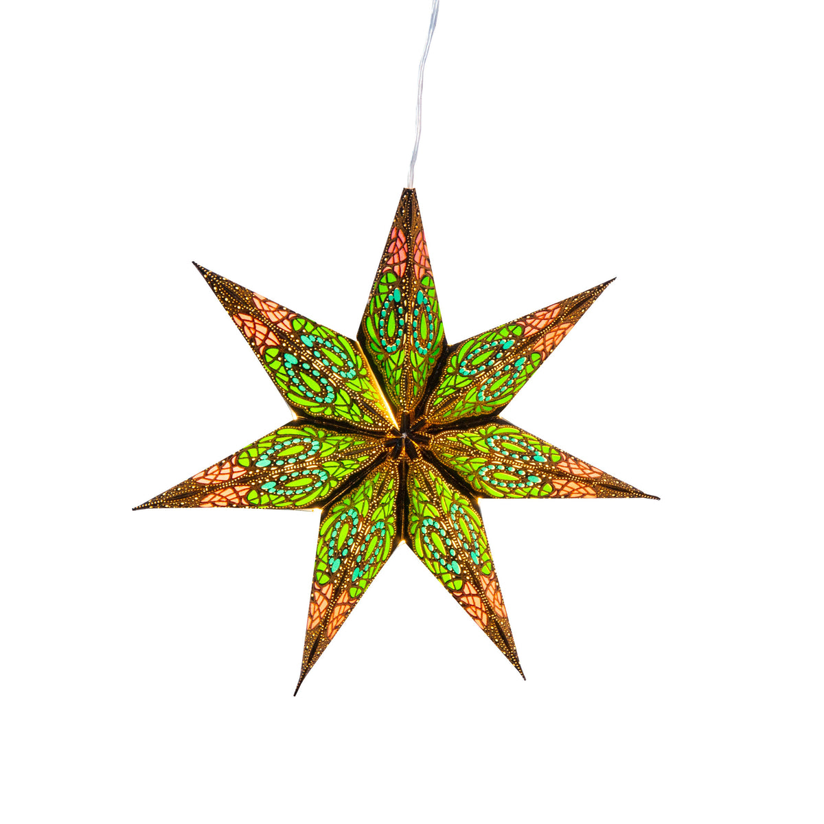Fe Spring | 7 Point 8 " Black/Green/Blue/Pink w/ Glitter | Paper Star Light
