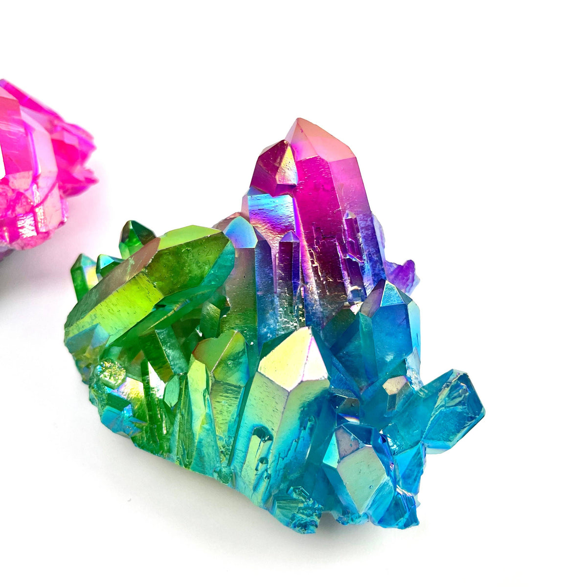 Triple Color Titanium Aura Quartz Cluster | Iridescent Crystal Specimen