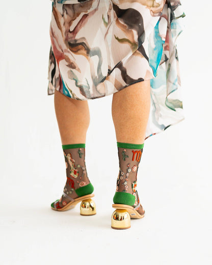 Virgo Zodiac Black Sheer Crew Sock **