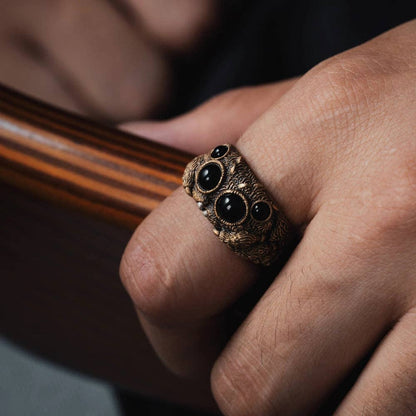 Jumping Spider Ring | Sterling Silver, Matte Black or Brass with Black Agate Eyes | Coppertist.Wu