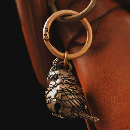 Cockatiel Bell Keychain | Brass, Purple Copper & Black Agate | Coppertist.Wu