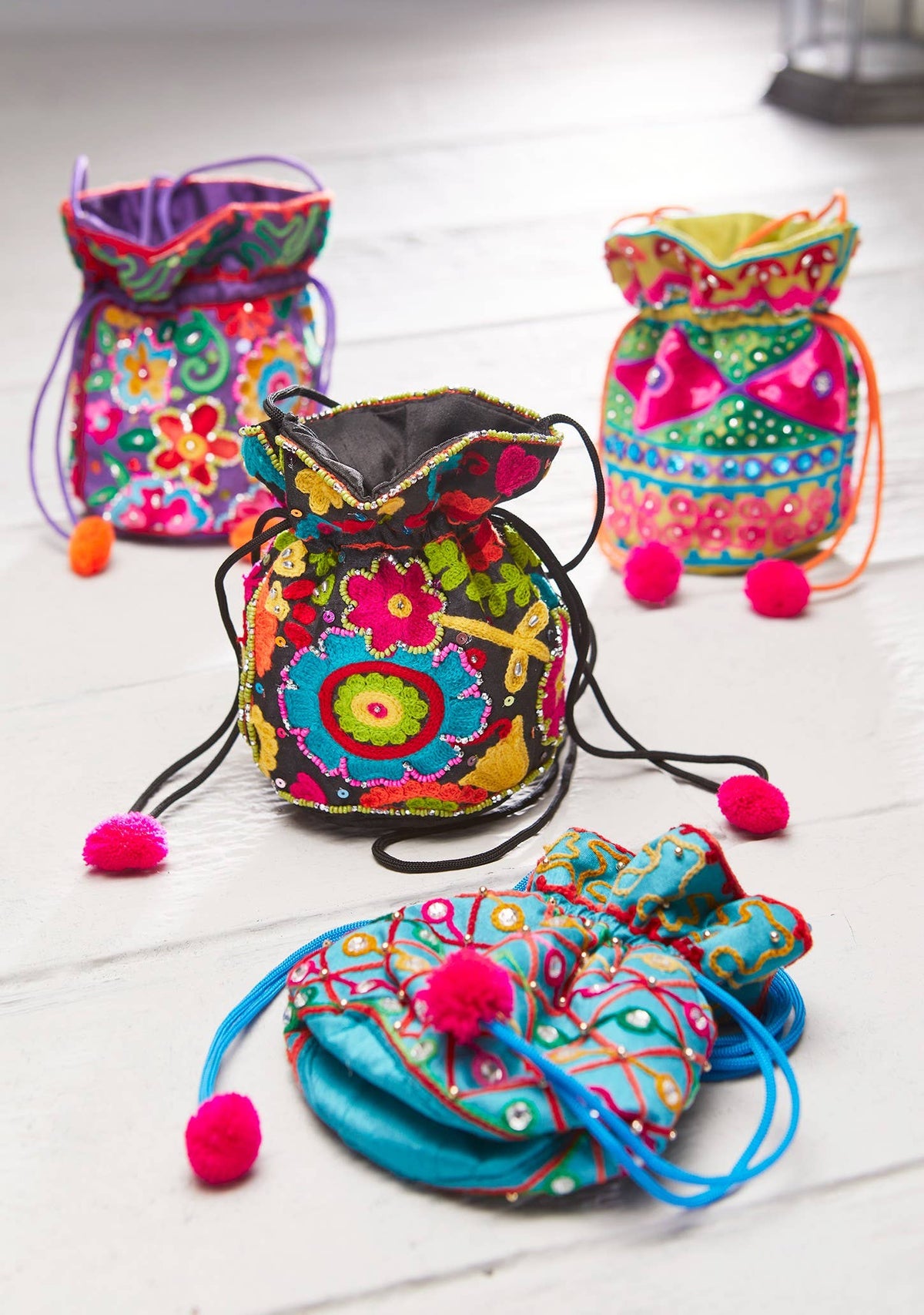 Hand Embroidered Drawstring Bag