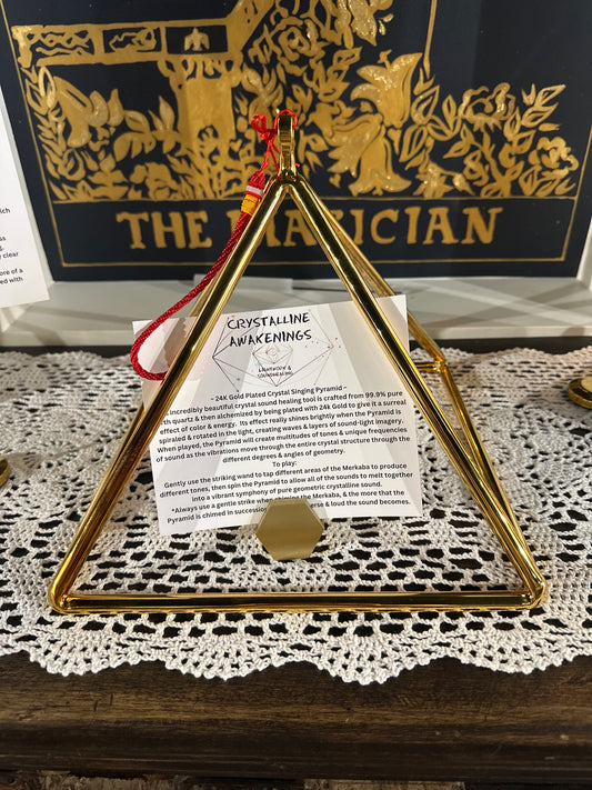 24K Gold Plated Quartz Crystal Singing Pyramid (12") | Sound Healing Tool