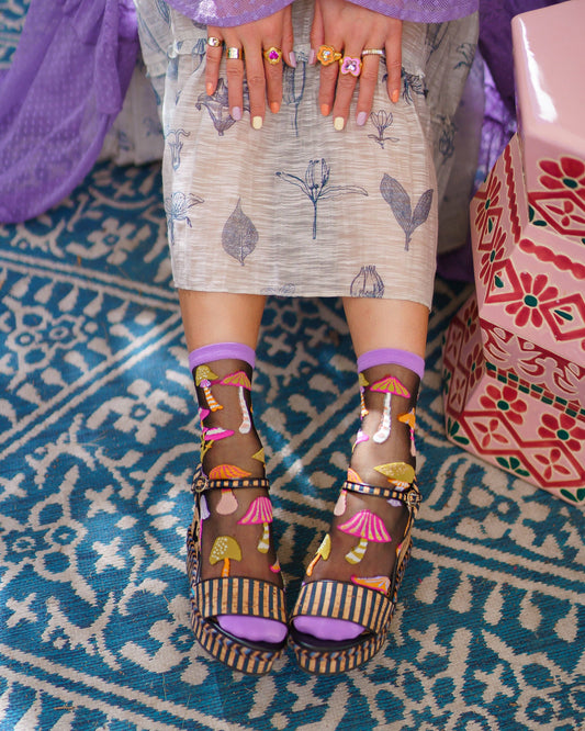 Magic Mushrooms | Sheer Crew Socks