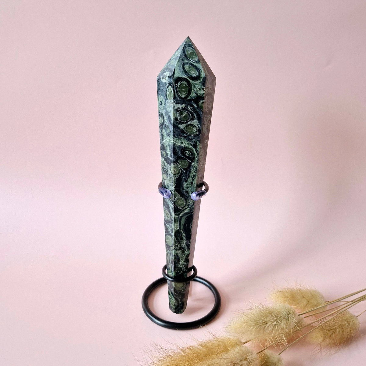 Kambaba Jasper Wand | Grounding Crystal Scepter with Stand