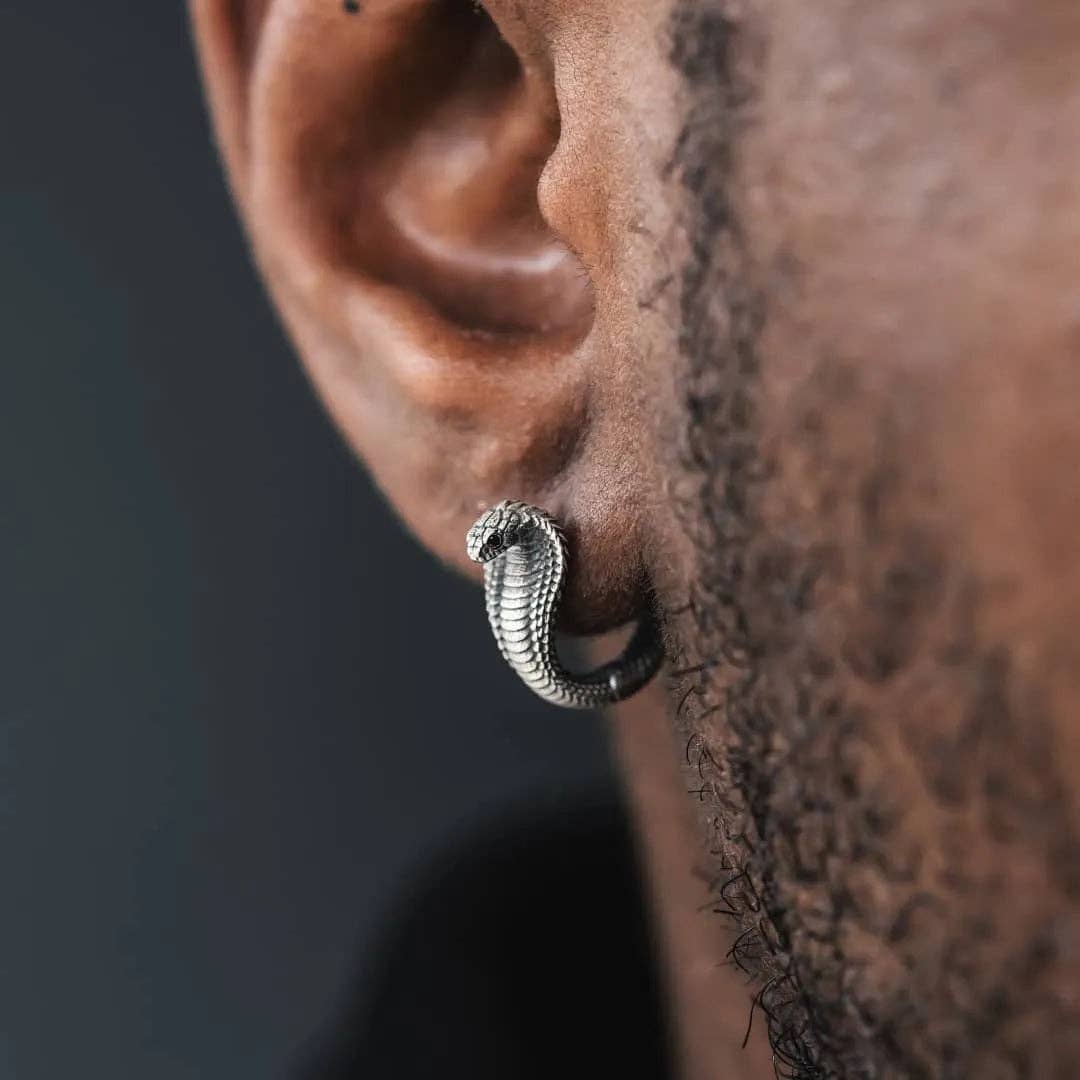 Cobra Huggie Earrings | Oxidized Sterling Silver & Zircon | Coppertist.Wu