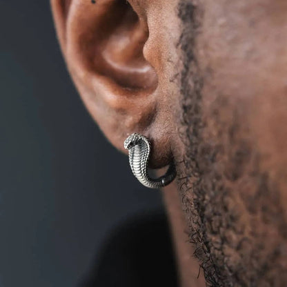 Cobra Huggie Earrings | Oxidized Sterling Silver & Zircon | Coppertist.Wu