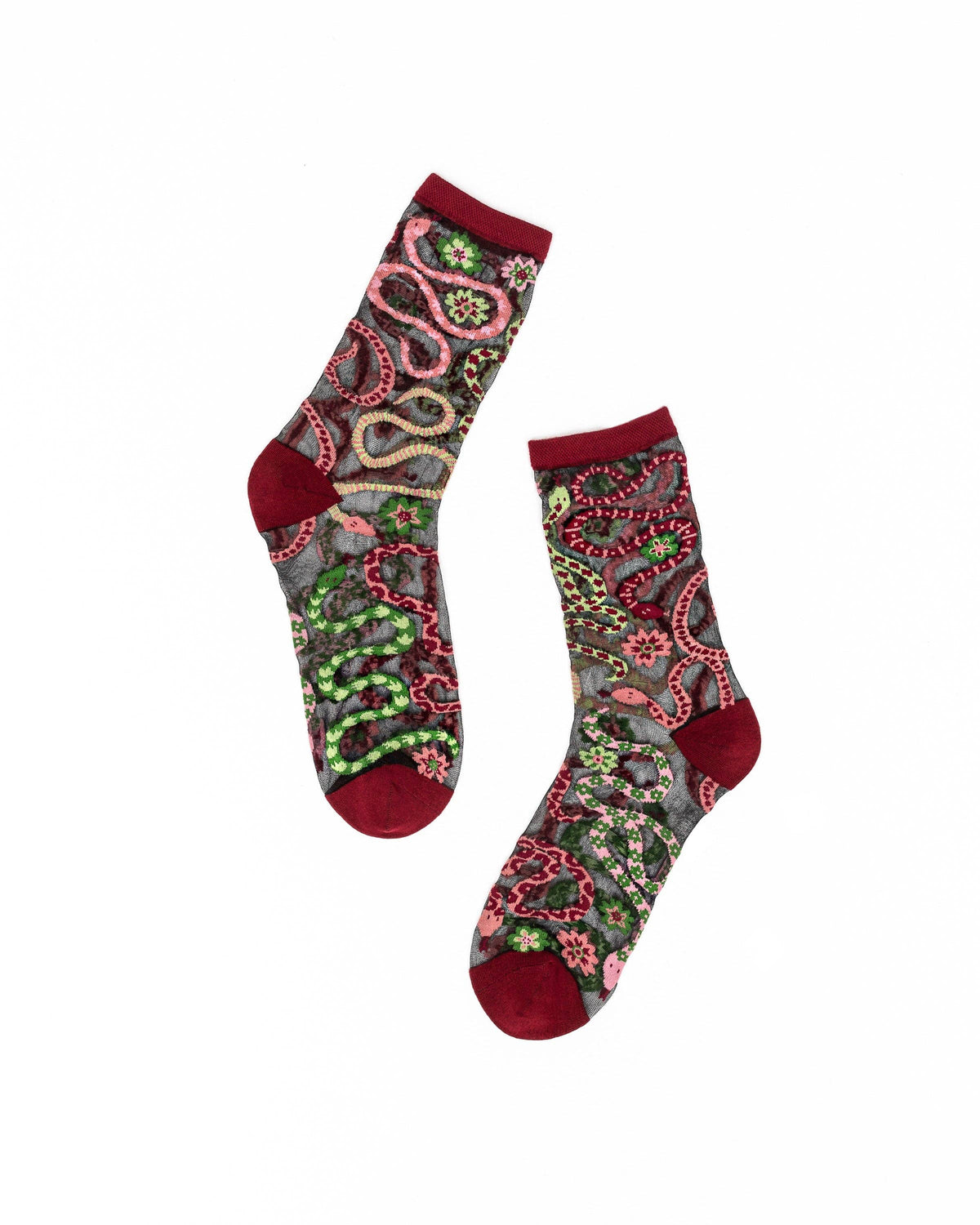 Serpentine Floral Black | Sheer Crew Sock