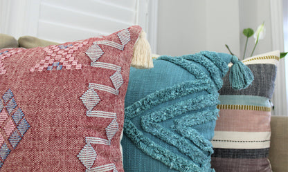 Pink Moroccan Style Pillow | Handwoven Cotton Cushion