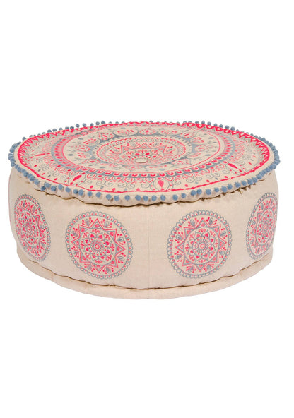Mandala Embroidered Pouffe | Handcrafted Cotton Pouffe