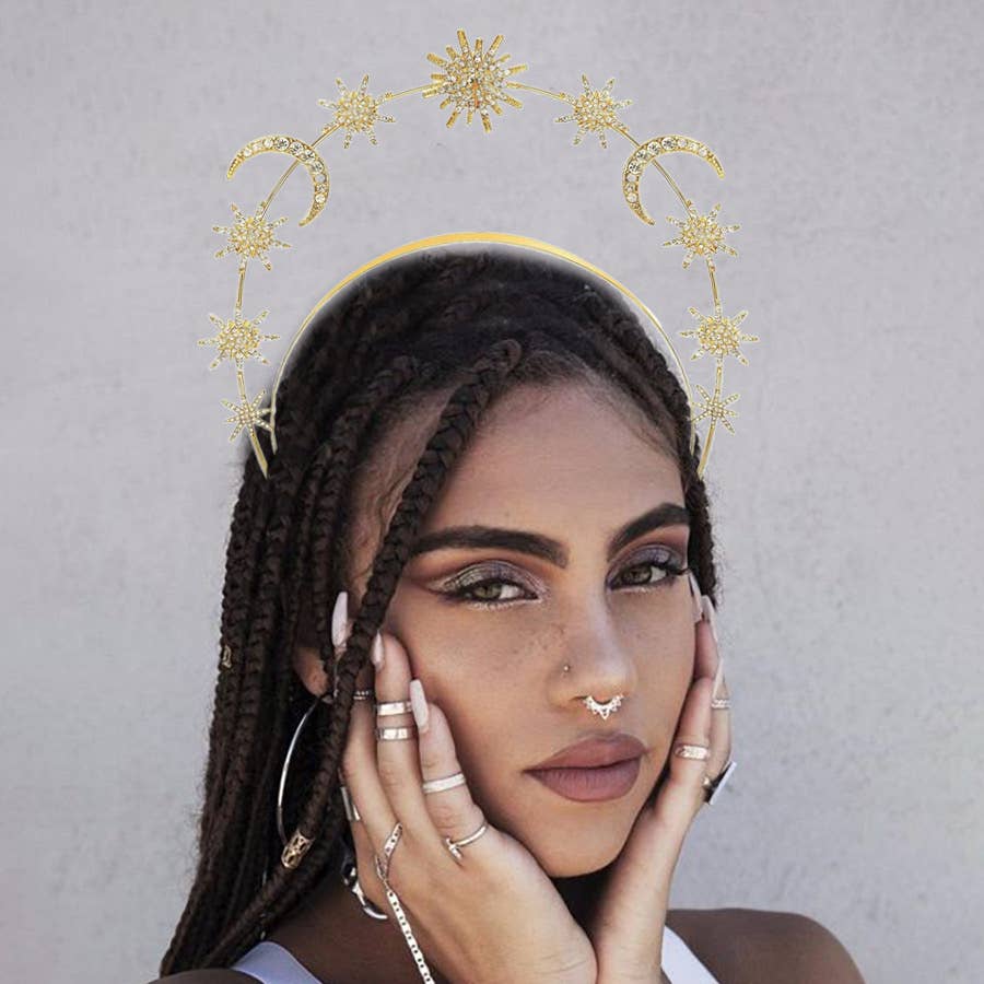 Sun Moon Stars Goddess Crown Halo | Celestial Crystal Headpiece