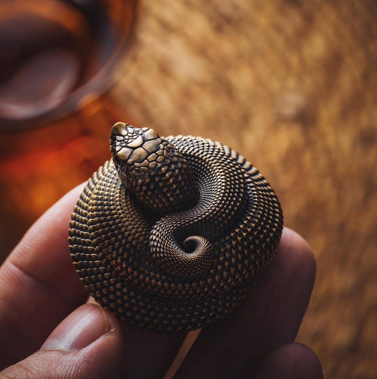 Hognose Snake Incense Holder | Sculptural Brass | Coppertist.Wu