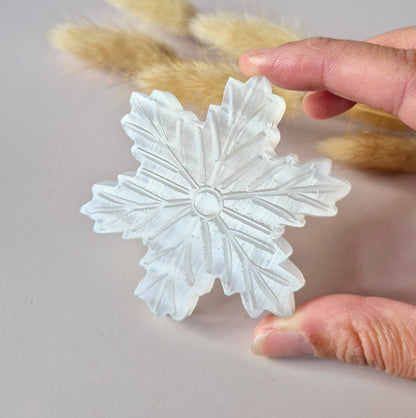 Selenite Snowflake 70 mm Carving - Christmas Gemstone Winter Decoration
