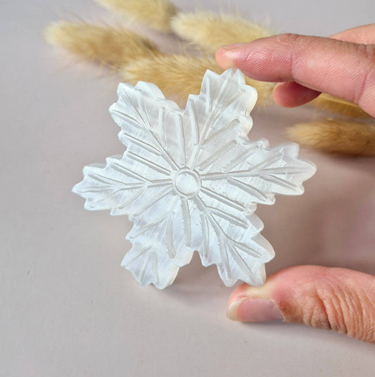 Selenite Snowflake 70 mm Carving - Christmas Gemstone Winter Decoration