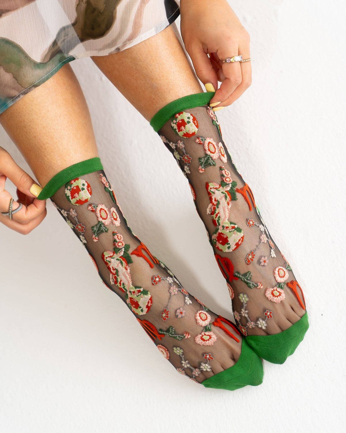 Virgo Zodiac Black Sheer Crew Sock **