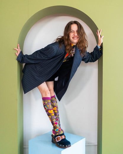 Y2K Hearts Black | Sheer Knee High Socks