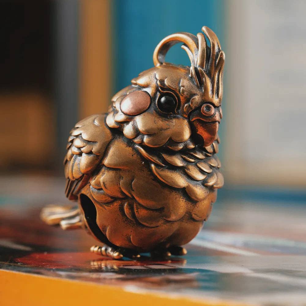 Cockatiel Bell Keychain | Brass, Purple Copper & Black Agate | Coppertist.Wu