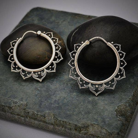 Hollow Lotus Hoop Earrings | Sterling Silver
