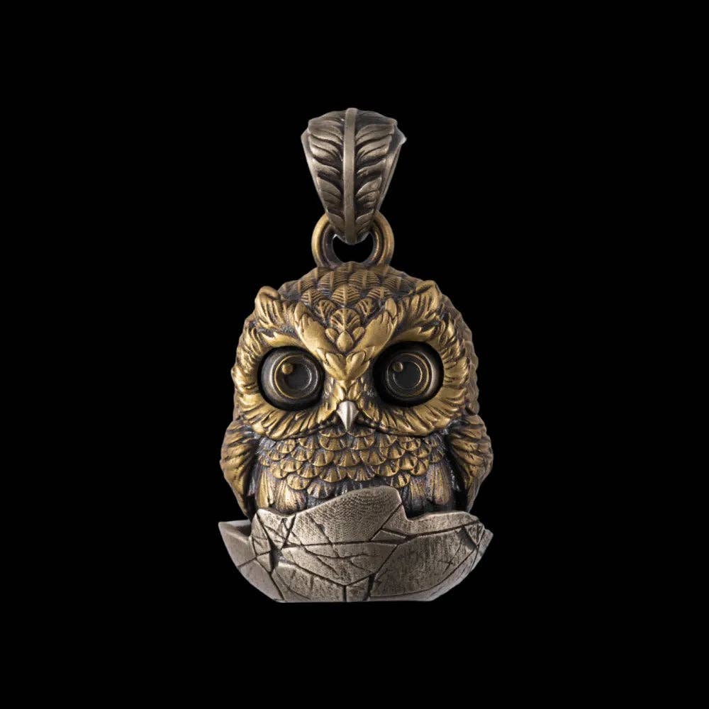 Owl Fidget Pendant Keyring| Brass & White Bronze | Coppertist.Wu