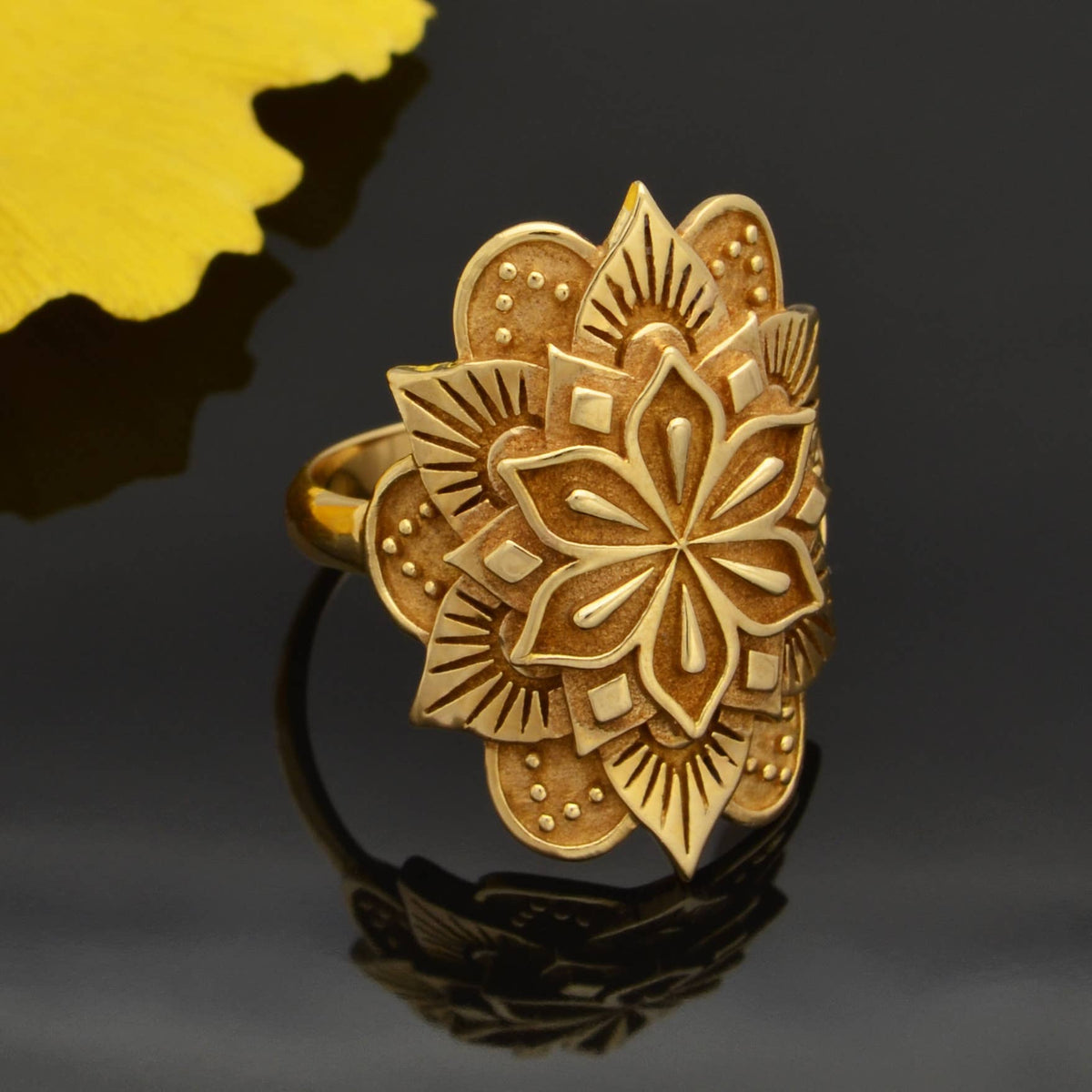 Large Mandala Ring | Sterling Silver & Golden Bronze