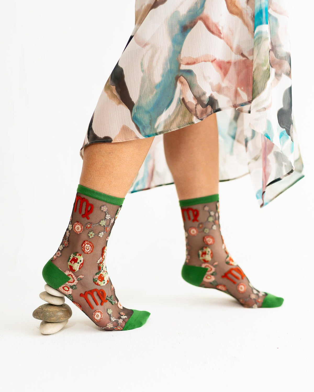 Virgo Zodiac Black Sheer Crew Sock **