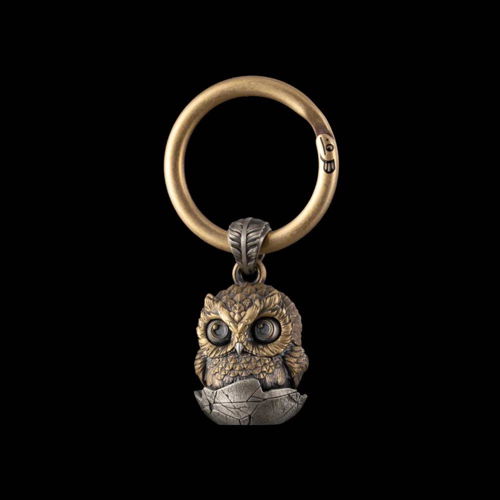Owl Fidget Pendant Keyring| Brass & White Bronze | Coppertist.Wu