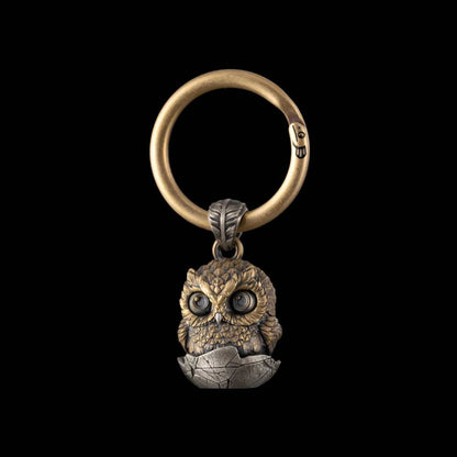 Owl Fidget Pendant Keyring| Brass & White Bronze | Coppertist.Wu