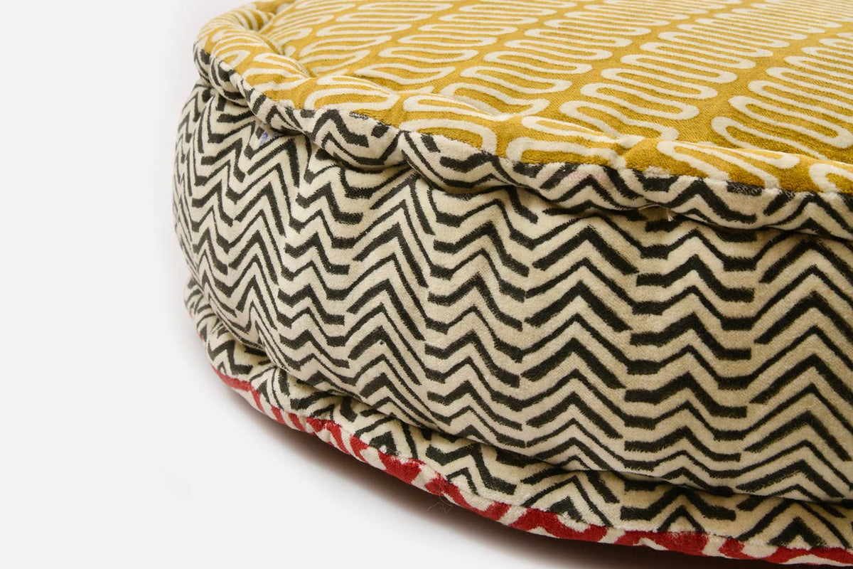 Block Print Round Meditation Cushion | Jaipur Block Print