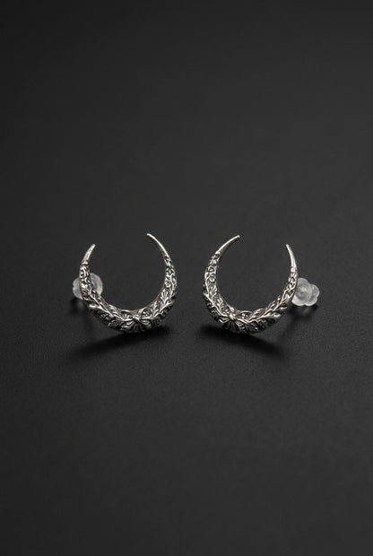 Moon Stud Earrings | Reclaimed Sterling Silver | Alkemie Jewelry