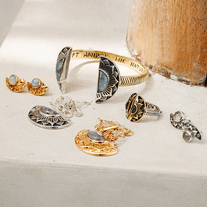 Natural Mystic Ring | Moonstone, Sterling Silver with Brass | Bahgsu Jewels