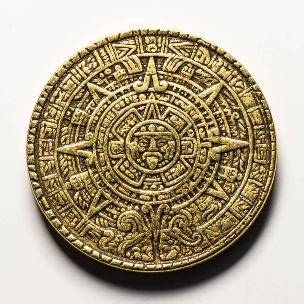 The Sun and Moon Worry Coin - Aztec Sun Stone and Moon
